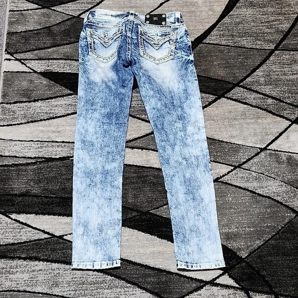 MISS ME EMBROIDERED FAUX-FLAP RHINESTONES ACID-WASH SIGNATURE SKINNY DEN… - Picture 9 of 15